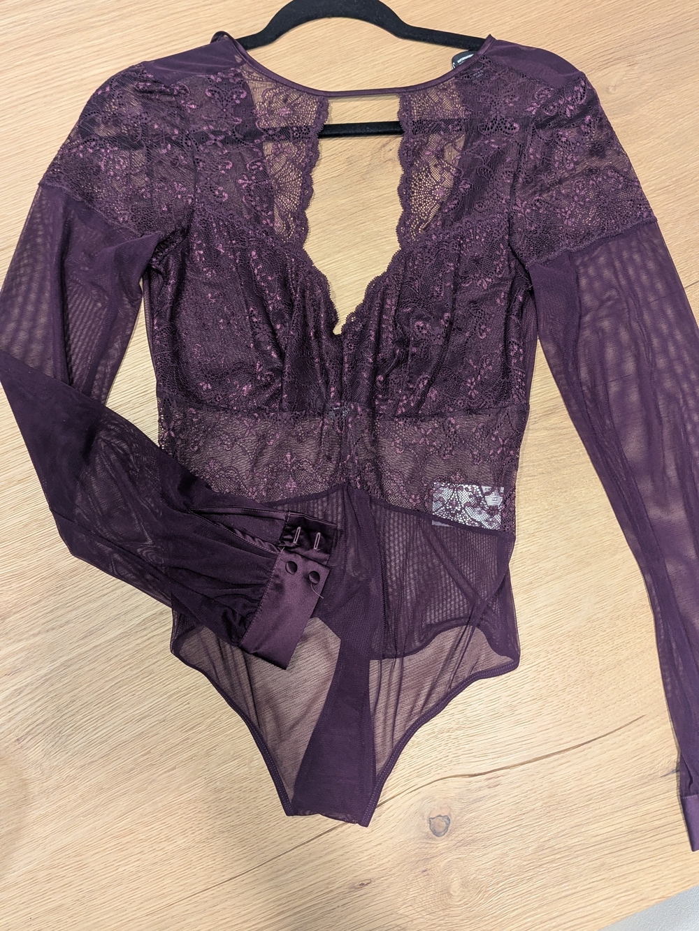 INC International Concepts Plum Lace Long-Sleeve Bodysuit